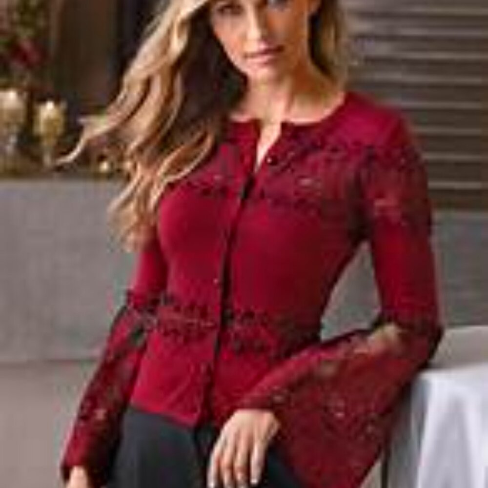 Boston Proper black beaded red sweater.